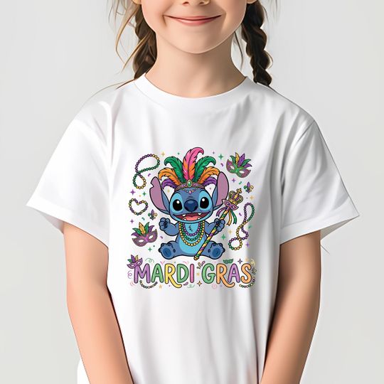 Discover Disney Stitch Mardi Gras Shirt, Lilo & Stich Shirt, Disneyland Mardi Gras Carnival Shirt