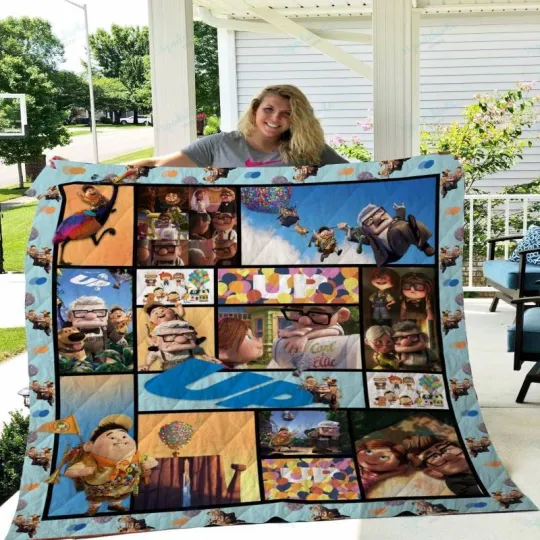 Up 3D Blankets, Carl and Ellie Quilt, Fleece Sherpa, Carl Fredricksen Blankets
