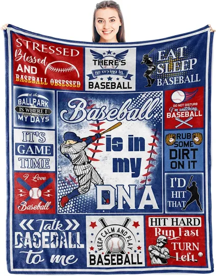 Discover Baseball Blanket, Baseball Is In My DNA Quilt, Fleece Sherpa, Birthday Gifts