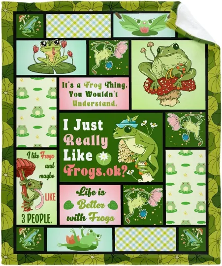 Discover Frog Blanket, Life Is Better With Cute Frog Quilt, Fleece Sherpa, Lovers Gifts
