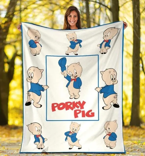 Porky Pig Blanket, Looney Tunes Cartoon Fleece, Sherpa Blanket Gifts for Kids