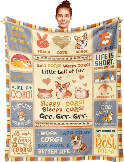 Discover Corgi Blanket, Happy Corgi Sleepy Corgi Quilt, Fleece Sherpa, Gifts for Lovers