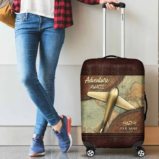 Discover Personalized Adventure Awaits Suitcase Travelling Luggage Cover Travelers Gift