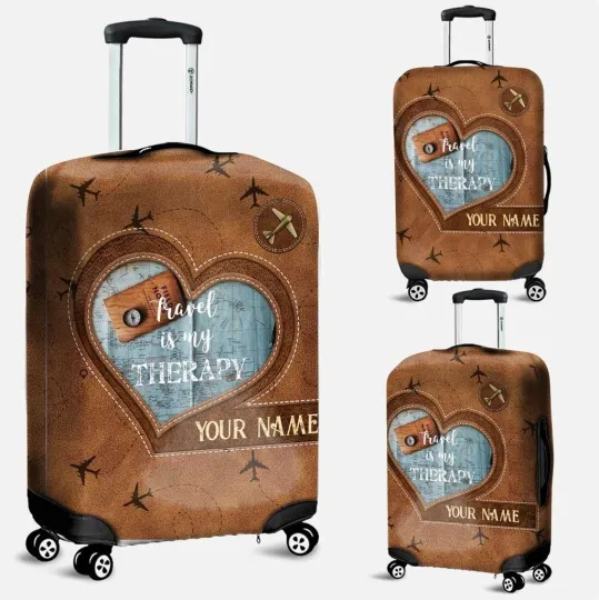 Discover Personalized Travelling Luggage Cover, Travel Is My Therapy, Travelers Gift