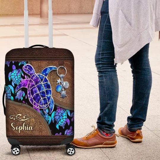 Discover Personalized Turtle Travelling Luggage Cover, Sea Turtle Luggage Suitcase Cover