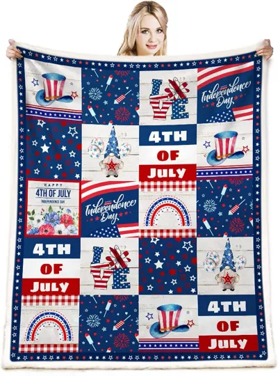 Discover 4th of July Blanket, Independence Day Quilt, Fleece Sherpa, Gift for Friends