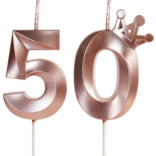 Discover 50th Birthday Candles for Cake, Number 50 Rose Gold Candles with Crown, 3D De...