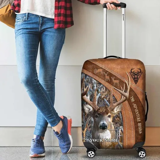 Discover Personalized Hunting Deer Travelling Luggage Cover, The Adventure Begins