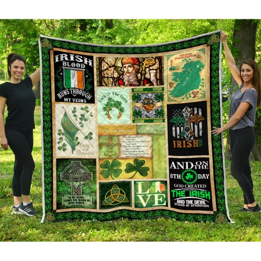 Discover Irish Pride Quilts, Lucky Grass And Green Cross Quilt Blanket Soft and Cozy