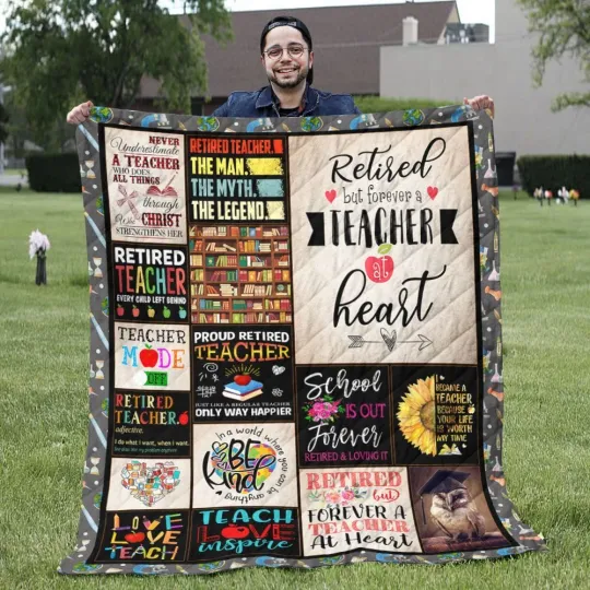 Discover Retired Teacher Blanket, Never Underestimate A Teacher Quilt, Fleece Sherpa