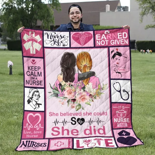 Discover Nurse Blanket, She Believed She Could So She Did Quilt, Fleece Sherpa, Gift Idea