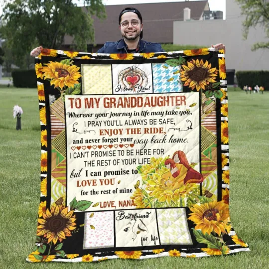 Discover Sunflower Blanket, To My Granddaughter Love Nana Quilt, Fleece Sherpa Blanket
