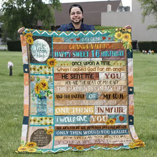 Discover Sunflower Blanket, My Granddaughter Happy Sweet 16 Birthday Quilt, Fleece Sherpa