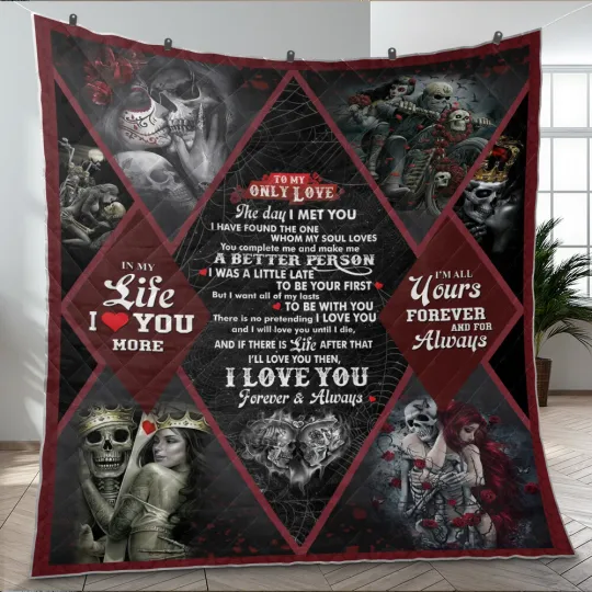 Discover To My Only Love Quilt, Sugar Skull Skeleton Couple Quilt Blanket