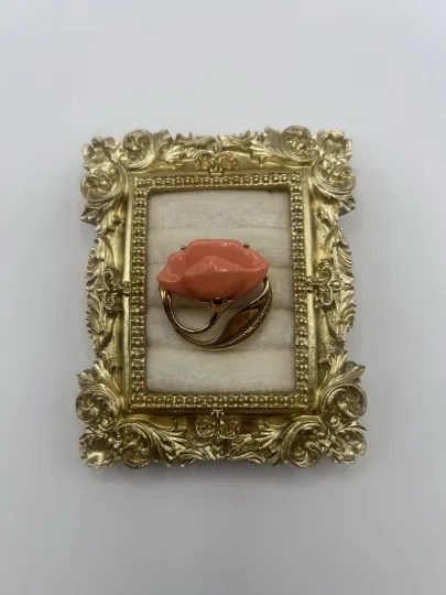 Discover Vintage AVON Salmon Pink Faux Coral Gold Tone Flower Brooch Pin