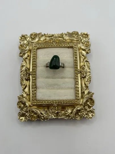 Discover Vintage Mexico Green Stone Statement Ring Size 8 Silver Tone Artisan Adjustable