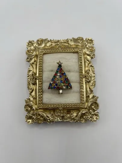 Discover Vintage Hollycraft Rhinestone Christmas Tree Brooch Multicolor Gold Tone