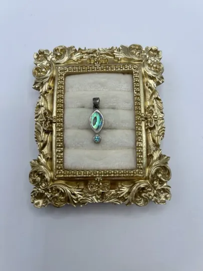 Discover Vintage Sterling Silver Abalone Pendant Marquise Inlay Blue Stone Accent