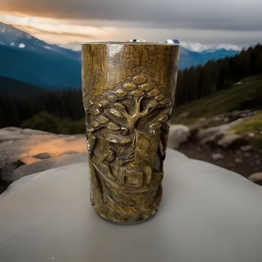 Discover Vintage China Old Bamboo Relief Carving Carved Willow Hills Pot Chinese Vase Cup