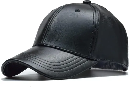 Discover Black Leather Baseball Cap Hat, Mens, Womans,  Adjustable Faux Leather Vegan