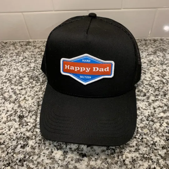Discover Happy Dad Hard Seltzer Trucker Hat Black Mens Snapback Mesh Back BRAND NEW