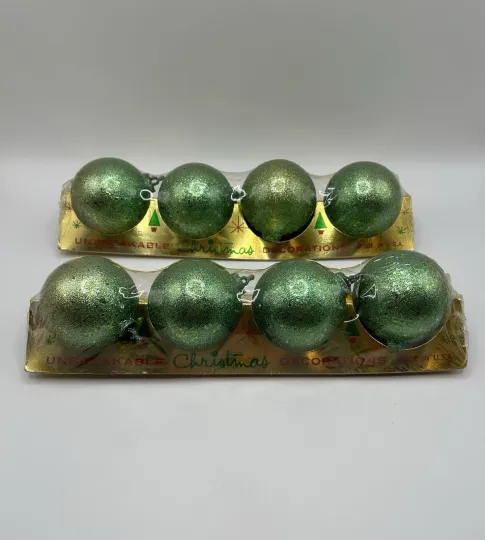 Discover 8 Vintage Bradford Unbreakable Ornaments Green Glitter Ball Christmas New Old