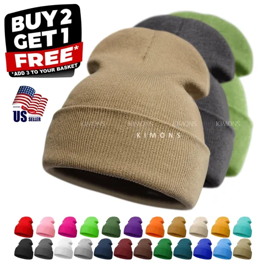 Discover Beanie Hat Cap Plain Knit Skull Cuffed Winter Warm Slouchy Men Women Classic CF