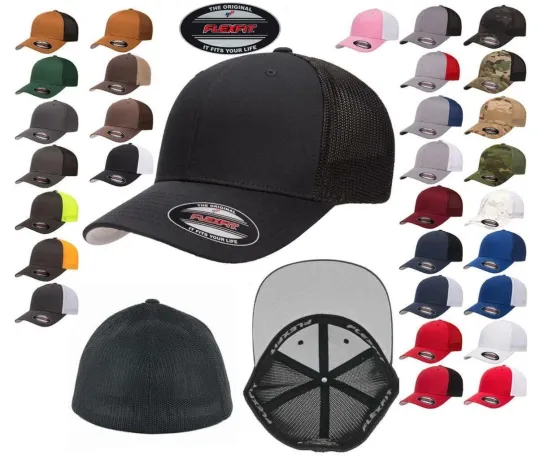 Discover FLEXFIT Classic Original TRUCKER 6-Panel Fitted Baseball Cap HAT New!