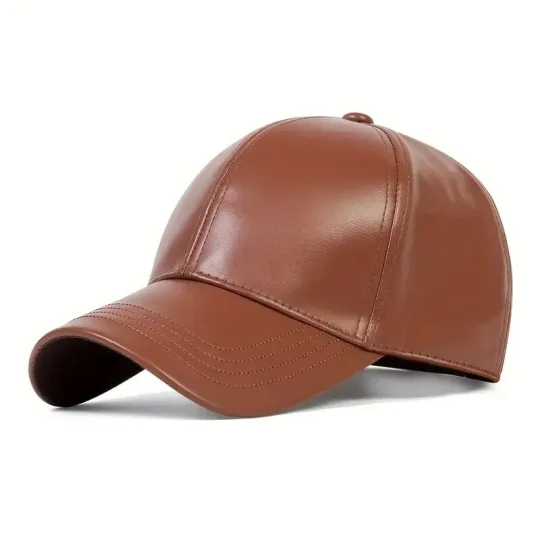 Discover Brown Leather Baseball Cap Hat, Mens, Womans,  Adjustable Faux Leather Vegan