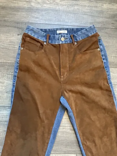 Discover Good American Women's Jeans Icon Mixed Media Denim Faux Suede Size 4/27 western