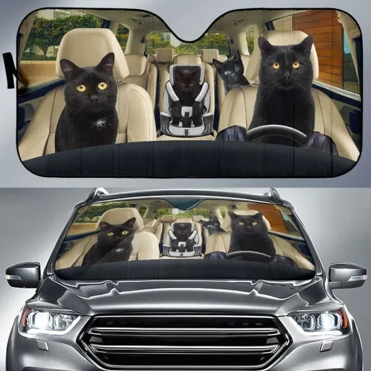 Discover Black Cat Car Sunshade Personalized Windshield UV Protector for Vehicles