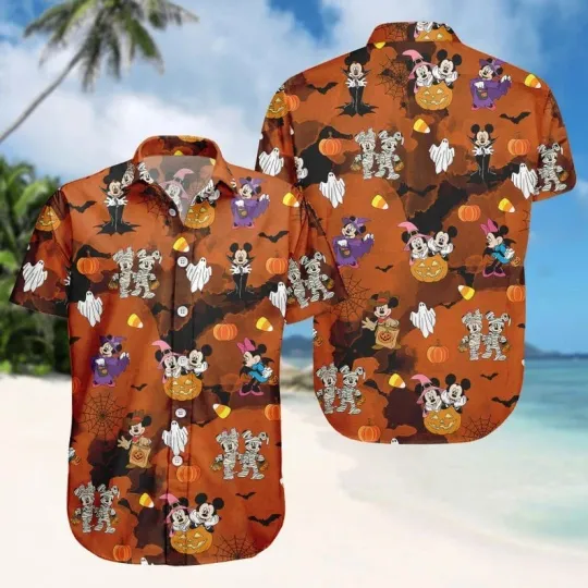 Discover Disney Mickey And Minnie Mouse Costume Halloween Spooky Season Hawaiian Shirt