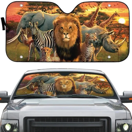 Discover African Animals Car Sunshade Personalized Windshield UV Protector for Vehicles