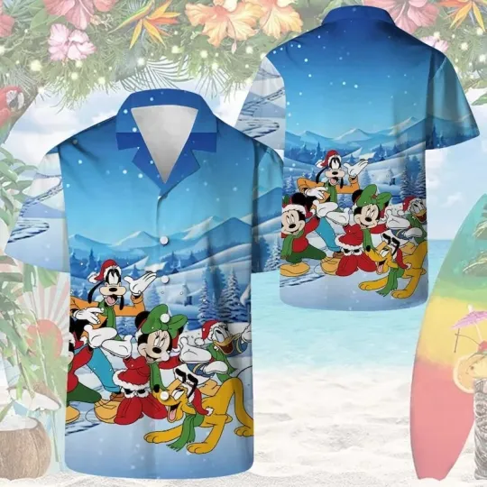 Discover Disney Mickey's Very Merry Christmas Mickey Mouse & Friends Blue Hawaiian Shirt