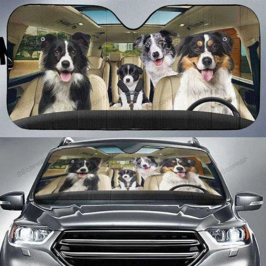 Discover Border Collie Dog Car Sunshade Personalized Windshield UV Protector for Vehicles
