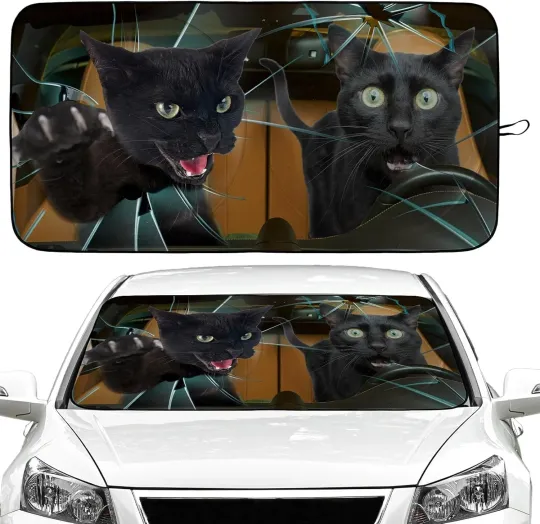 Discover Black Cat Car Sunshade Personalized Windshield UV Protector for Vehicles