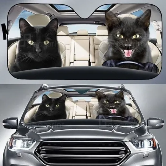 Discover Black Cat Car Sunshade Personalized Windshield UV Protector for Vehicles