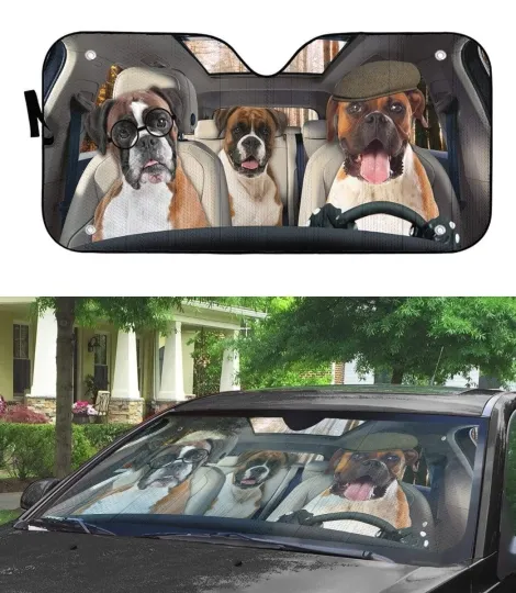Discover Boxer Dog Car Sunshade Personalized Windshield UV Protector for Vehicles