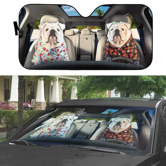 Discover Bulldog Car Sunshade Personalized Windshield UV Protector for Vehicles