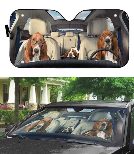 Basset Hound Dog Car Sunshade, Windshield UV Protector for Vehicles