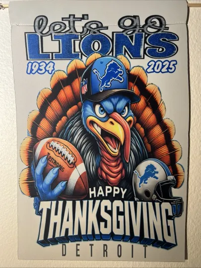 Garden Flag 12x18 Detroit Lions Double Sided Thanksgiving Turkey football Handmade