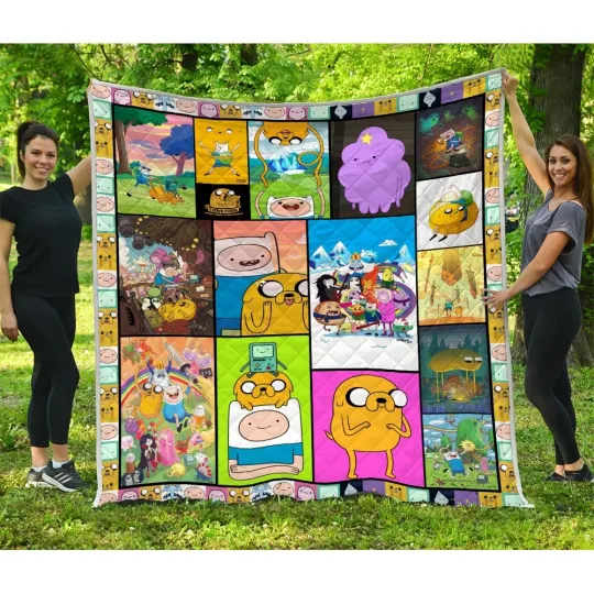 Discover Adventure Time Quilt Blanket – Colorful Cartoon Patchwork for True Fans
