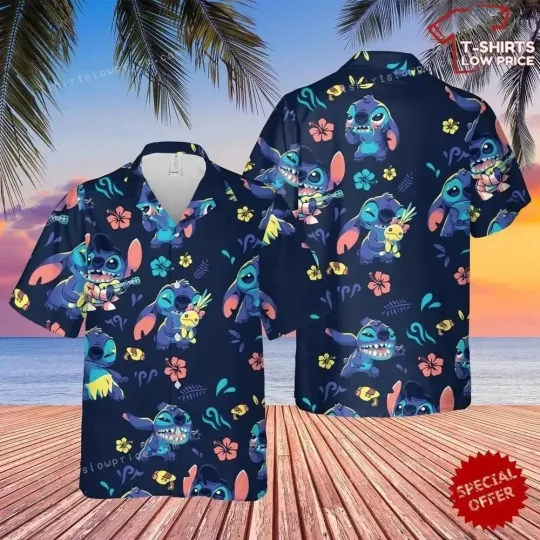 Discover Lio And Stitch Hawaiian Shirt Casual Button Down Shirt