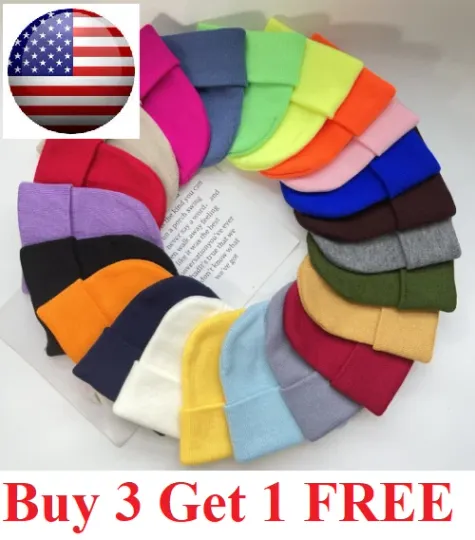 Discover Thick Beanie warm Plain Knit Hat Baggy Cap Cuff Slouchy Skull Hats Ski Men Women