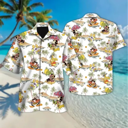 Discover Mickeyy & Friends Summer Beach Hawaiian Button Down Shirt