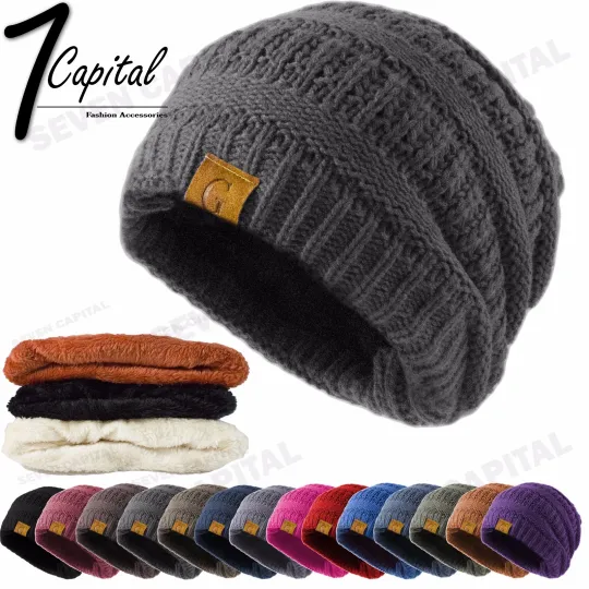Discover Women's Men Knit Slouchy Baggy Beanie Oversize Winter Hat Ski Fleece Slouchy Cap