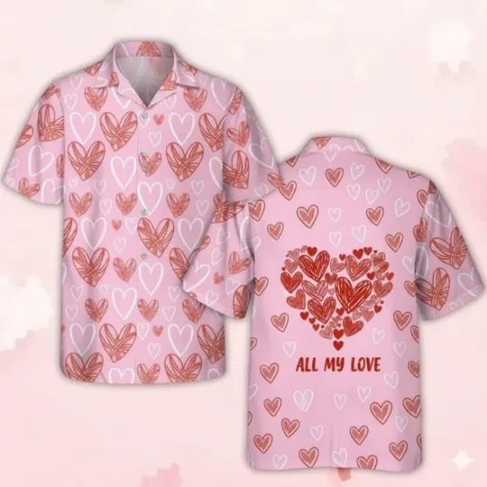 Discover Funny Pink Heart Print Hawaiian Shirt
