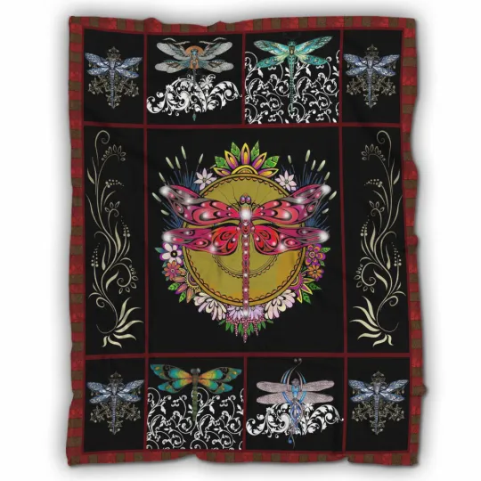 Dragonfly Blanket, Dragonfly Sherpa, Fleece Blanket Gift For Birthday, Christmas