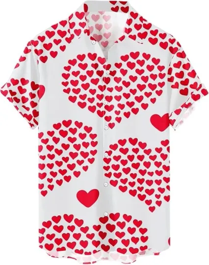 Discover Valentines Day Shirt for Men Hawaiian Relaxed-Fit Short Sleeve Button Down Shirt