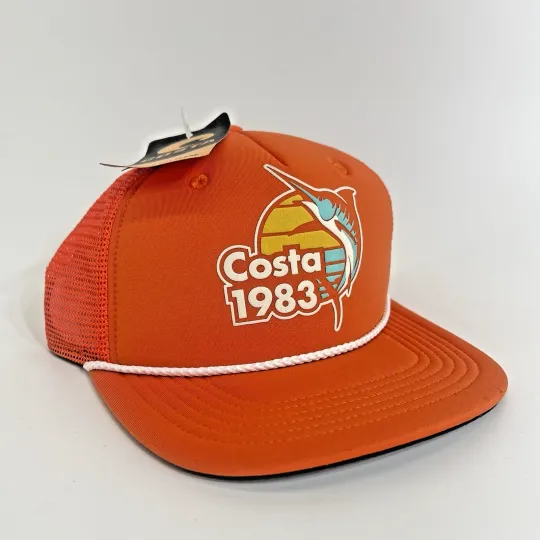 Discover Costa 1983 Hat Orange Swordfish Foam Mesh Roped Trucker Snapback Cap